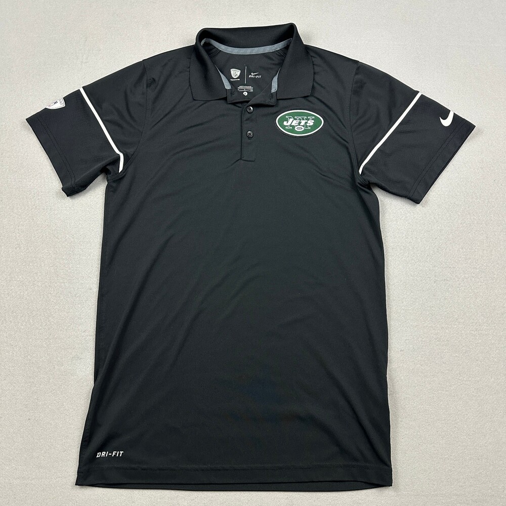 New York Jets Shirt Men Small Black Nike NFL Equipment Dri-Fit Short Sleeve Polo